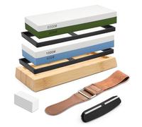 Sharpening Stone Set 400/1000/3000/8000 Whetstone Knife Sharpener with Anti-Slip Base, Flat Stone, Angle Guide, Belt Suitable for Home and Restaurant
