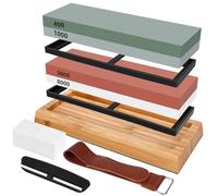 Sharpening Stones for Kitchen Knives 400 1000 3000 8000 Grit Whetstone Knife Sharpener with Non-Slip Wood Base, Flattening Stone, Angle Guide and Leather Strop