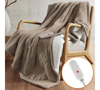 Sharper Image Heated Blanket, Eletric Throw Blanket, Soft, Warm, Reversible Feathersoft - Sherpa Heating Blanket Throw, 5 Lv Heating, 3 hr Auto Shut Off, ETL-Cert, Machine Washable, 50x60 Brown