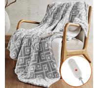 Sharper Image Heated Blanket, Eletric Throw Blanket, Soft, Warm, Reversible Feathersoft - Sherpa Heating Blanket Throw, 5 Lv Heating, 3 hr Auto Shut Off, ETL-Cert, Machine Washable, 50x60 Grey Geo