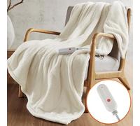 Sharper Image Heated Blanket, Eletric Throw Blanket, Soft, Warm, Reversible Feathersoft - Sherpa Heating Blanket Throw, 5 Lv Heating, 3 hr Auto Shut Off, ETL-Cert, Machine Washable, 50x60 Ivory