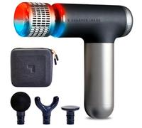 Sharper Image Powerboost Pro+ Compact Hot & Cold Percussion Massager, Dual Temperature Node for Hot and Cold Therapy, 6 Speeds, 4 Accessories, Portable Athlete Recovery