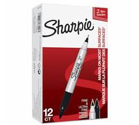 Sharpie 12 Pack 2-in-1 Twin Tip Permanent Black Fine Marker (0.9mm) and Ultra Fine Pen (0.5mm)