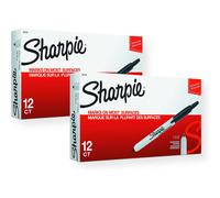 SHARPIE 32701 Retractable Permanent Markers Fine Point Black 24 Count (2 Boxes of 12 Markers each Box)