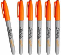 Sharpie 6 x Neon Permanent Marker Pens | Fine Point Tip | Coour: Fluorescent Orange Ink | Write on Almost Any Surface | Loose in Plain Packaging