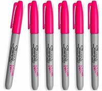 Sharpie 6 x Neon Permanent Marker Pens, Fine Point Tip, Fluorescent Pink Colour Ink - Marks on Almost Any Surface - Loose in Plain Packaging