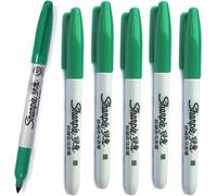 Sharpie 6 x Permanent Marker Pens | Marks on Almost Any Surface - Paper, Fabric, Glass, Plastic, Wood, Metal & More | Fine Point Bullet Tip Nib for Smooth Writing - Green Colour Ink | Asian Import