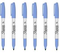 Sharpie 6 x Permanent Marker Pens | Marks on Most Surfaces: Paper, Fabric, Glass, Plastic, Wood, Metal...| Fine Point Bullet Tip Nib for Smooth Writing - Blue Colour Ink | Loose in Plain Packaging
