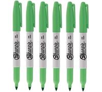 Sharpie 6 x Permanent Marker Pens | Marks on Most Surfaces: Paper, Fabric, Glass, Plastic, Wood, Metal...| Fine Point Bullet Tip Nib for Smooth Writing: Green Colour Ink | Loose in Plain Packaging