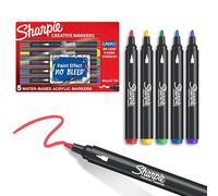 Sharpie Creative Markers, Water-Based Acrylic, Bullet Tip, Assorted Colors, 5 Count - Arts & Crafts, Kids Activity, School Classroom; Works on Paper, Metal, Wood, Ceramic, Glass, Rock, Canvas