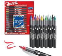 Sharpie Creative Markers, Water-Based Acrylic Markers, Brush Tip, Assorted Colors, 12 Count