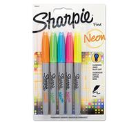 Sharpie Fine Neon Permanent Marker - Assorted Colours, Pack of 5
