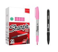 Sharpie Fine Permanent Marker | Pink Ink | Box of 12 S-Gel Pen 0.7mm Black Gift | Permanent Ink | Waterproof | Smooth Writing | For Office, School, Labeling & Planning