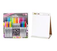 Sharpie Fine Point Permanent Marker, Assorted Colours, Pack of 24 (80s Glam) with 3M Post-it Table Top Meeting Chart, 20 Self-Adhesive Sheets, 508 x 584 mm, White
