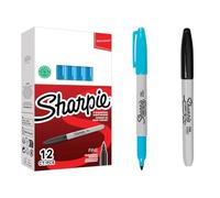 Sharpie Fine Point Permanent Marker - Light Blue- Box of 12- with 1 Fine Black Gifted - Quick Dry, Waterproof, Fade-Resistant - Multi-Surface Marker for Office, School, DIY
