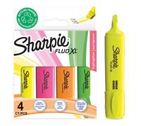 Sharpie Fluo XL Highlighters | Chisel Tip Highlighter Pens | Highly Visible YellowPinkOrange & Green Fluorescent Colours | 4 Count Highlighter Multip