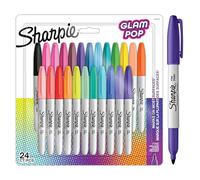 Sharpie Glam Pop Permanent Markers | Fine Point for Bold Details | Assorted Vibrant Colours | 24 Marker Pens