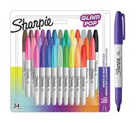 Sharpie Glam Pop Permanent Markers | Fine Point for Bold Details | Assorted Vibrant Colours | 34 Marker Pens