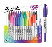 Sharpie Glam Pop Permanent Markers | Fine Point for Bold Details | Assorted Vibrant Colours | 34 Marker Pens