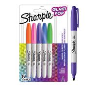 Sharpie Glam Pop Permanent Markers | Fine Point for Bold Details | Assorted Vibrant Colours | 5 Marker Pens