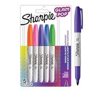Sharpie Glam Pop Permanent Markers | Fine Point for Bold Details | Assorted Vibrant Colours | 5 Marker Pens