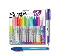 Sharpie Glam Pop Permanent Markers | Fine Point | Vibrant Colours | 12 Marker Pens + PaperMate Pen Gift