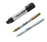 Sharpie Marker Set for Construction - Large Black Chisel + Silver & Gold Metallic - Permanent, Waterproof, Multi-Surface, Industrial Use - 3 Count
