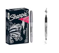 Sharpie Metallic Permanent Markers |Silver | Fine Point | 12 Count + 1 Twin Tip Black