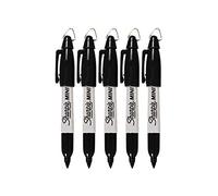 Sharpie Mini Permanent Markers with Golf Keychain Clips Fine Point Black Ink Pack of 5