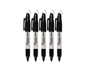 Sharpie Mini Permanent Markers with Golf Keychain Clips, Fine Point, Black Ink, Pack of 5