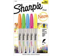 Sharpie Neon Fine Point Permanent Markers 5/Pkg-Orange, Green, Blue, Pink & Yellow