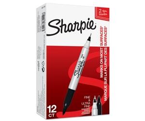 Sharpie Permanent Black Marker Pen 1mm Line [Pack 12] - S0811100