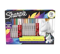 Sharpie Permanent Marker Pens Gift Set | Unicorn Money Box & Marker Pens | Fine Point | Assorted Mystic Gem Colours | 16 Count | Unicorn Gifts for Girls & Boys