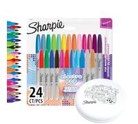 Sharpie Permanent Markers 24 Electro Pop & Original Colours + FREE Colouring Frisbee | Fine Point | Bold Art for All Surfaces