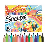 Sharpie Permanent Markers | Fine Point Colouring Pens | Assorted Colours | 18 Marker Pens