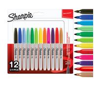 Sharpie Permanent Marker Fine Tip 0.9mm Line Assorted Colours (Pack 12)