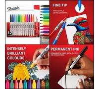 Sharpie Permanent Markers | Fine Point for Bold Details | Assorted Colours | 12 Marker Pens