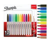 Sharpie Permanent Marker Fine Tip 0.9mm Line Assorted Colours (Pack 12)