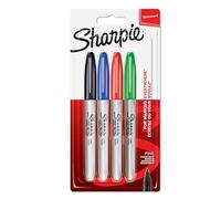 Sharpie Permanent Markers | Fine Point for Bold Details | Black, Blue, Red and Green Ink Colours | 4 Marker Pens