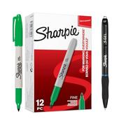 Sharpie Permanent Markers Fine Point Green 12-Pack - Quick-Dry, Smear Resistant Ink for Plastic, Glass, Metal, Wood & Fabric S Gel Blue Ink Pen
