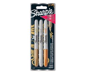 Sharpie Permanent Markers Fine Tip Assorted Metallic Colours 3 Count gold,