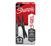 Sharpie S-Gel, Gel Pens, Sleek Metal Barrel, Matte Black, Medium Point (0.7mm), Black Ink, 12 Count