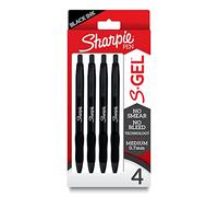 Sharpie Gel Pens S-Gel, Sleek Metal Barrel, Matte Black, 0.7mm Medium, Black Ink, 4 Count
