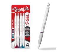 Sharpie S-Gel Pens Fashion Barrel Gel Ink Pens Pearl White Body Medium Point (0.7Mm) Writing Coloring Gel For Journaling Bold Jewel Color Assortment 4 Count