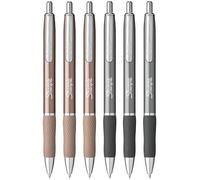 Sharpie S-Gel Pens | Medium Point 0.7mm | Black Ink | Pack of 6 | Metal Barrel Retractable Gel Pens | Steel Grey & Rose Gold