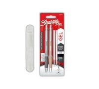 Sharpie S-Gel Set | 2x Gel Pen & Refills | Medium Point (0.7mm) | Steel Grey & Rose Gold Barrel | Black Ink | Blister Hang Pack | No smear, comfortable grip quick dry ink | Velvet Pouch Included