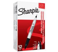 Sharpie S0811100 Twin Tip Permanent Markers, Black, Box of 12