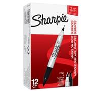 Sharpie Permanent Marker Twin Tip Fine/Ultra Fine Black (Pack of 12) S0811100
