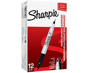 Sharpie Twin Tip Permanent Marker Fine Bullet 0.5 - 0.9 mm Black Non Refillable Pack of 12