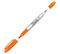 Sharpie Twin Tip Permanent Marker - Orange - Dual Tip Fine & Ultra Fine - 1 Piece - Waterproof & Fade Resistant